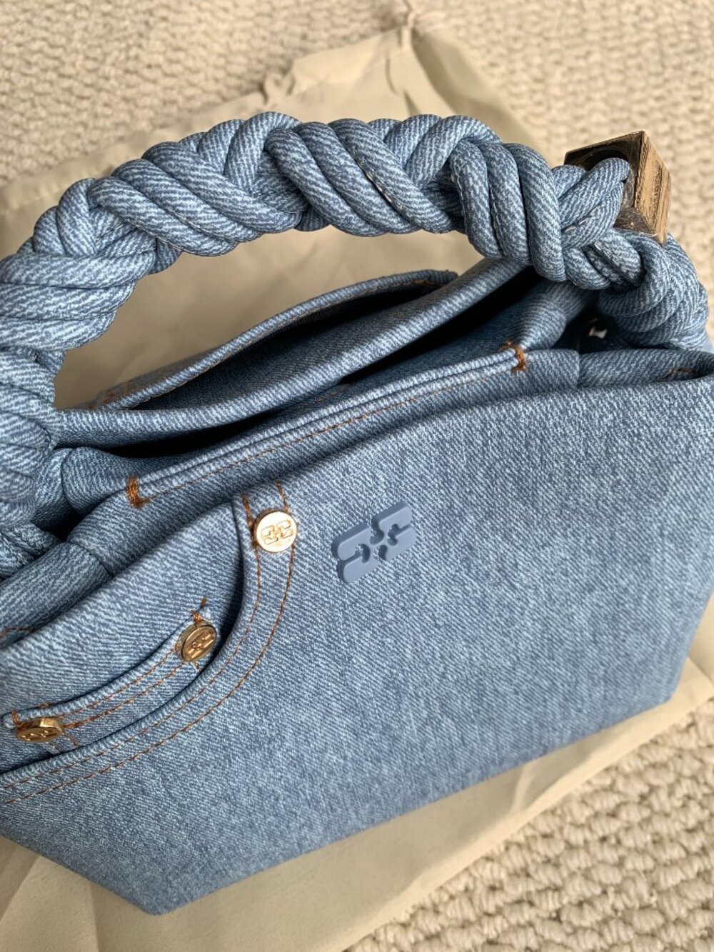 GANNI Small Denim Bou Bag with Twisted Handle - Picture 9 of 9